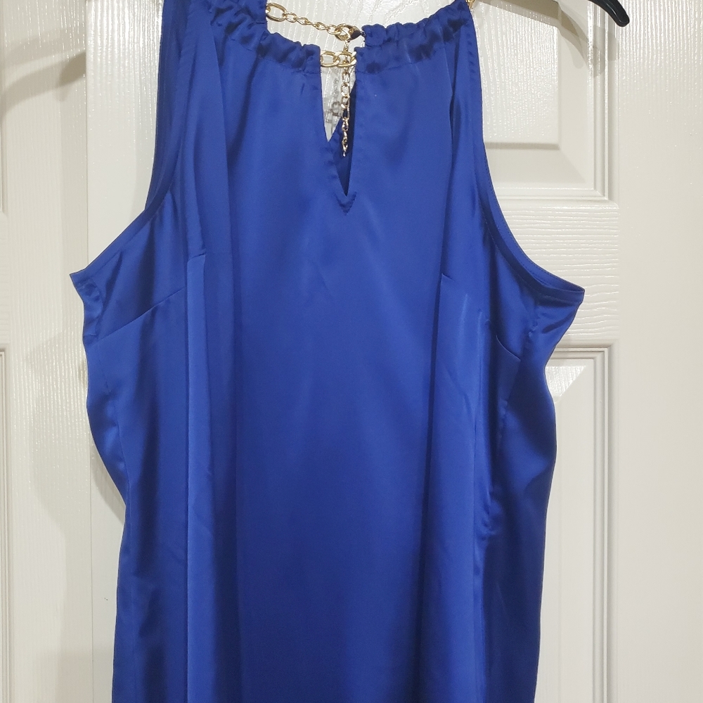 INC blue satin blouse
